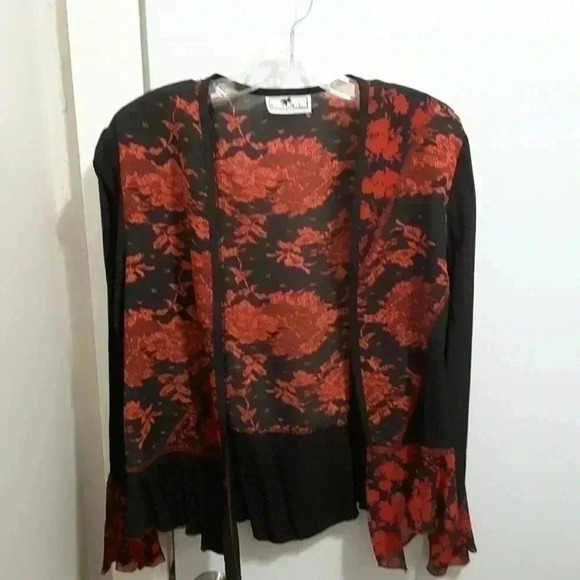 Tommy N LouLou Open Sheer Black & Red Jacket/cover up - Picture 1 of 9
